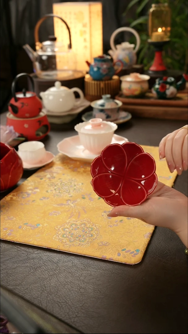 陶瓷茶具红色点心盘