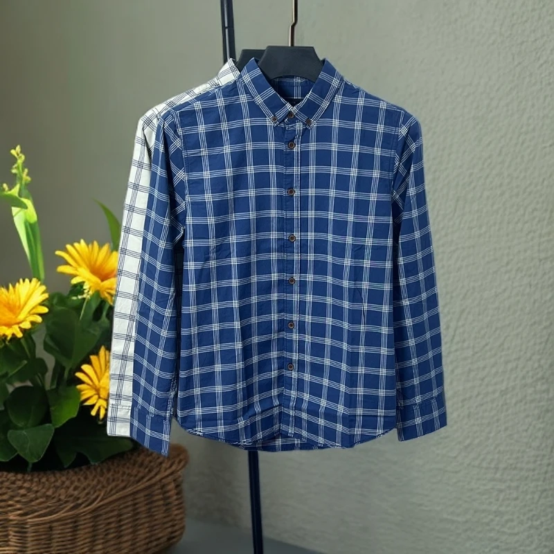 秋季男士长袖格子衬衫纯棉面料舒适百搭休闲商务款