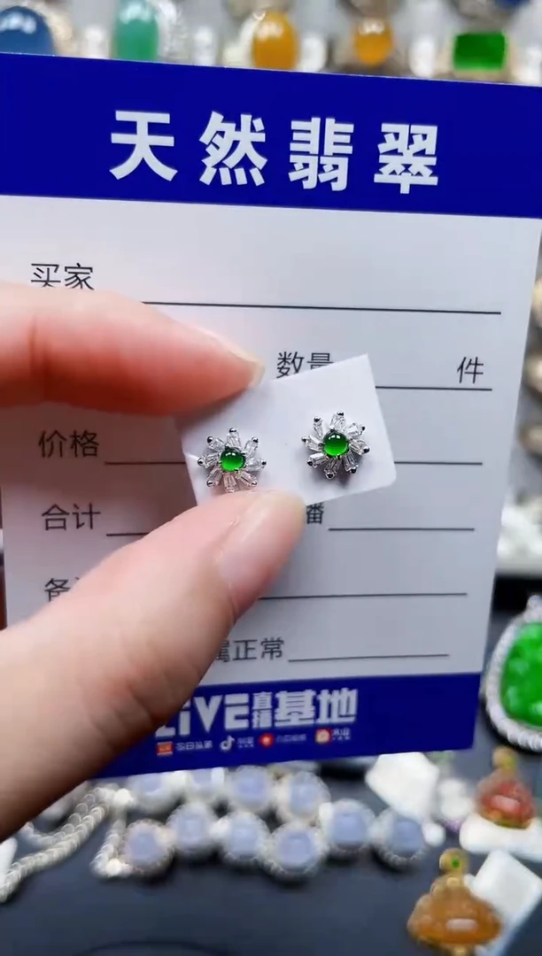 银S925镶嵌翡翠耳饰406