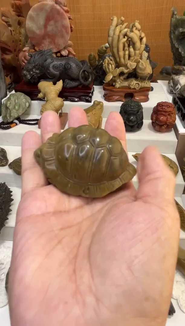 玉热*小乌龟手把莱州石雕摆件