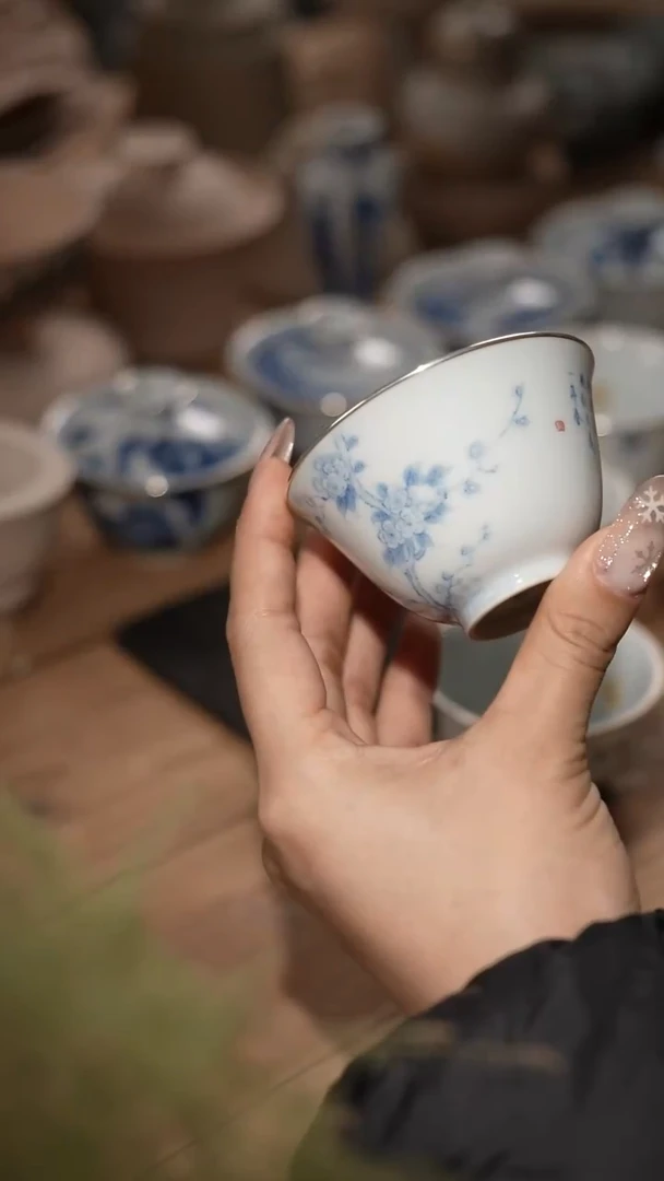 摆件陶景德镇陶瓷摆件桃花单杯