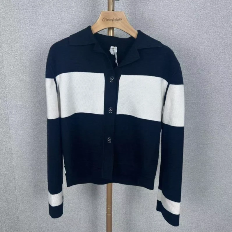 全新未使用 Hermes/爱马仕 排扣拼色针织衫外套 黑白/34