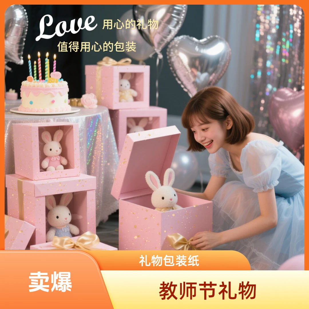 教师节礼物包装纸生日礼物儿童礼品女孩大尺寸复古开学礼品盒高级