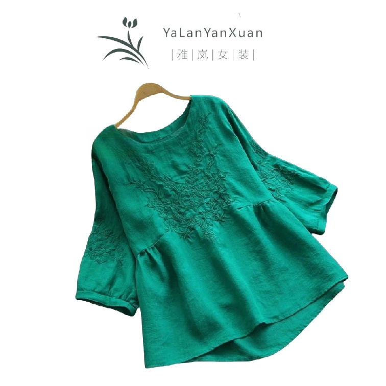 【雅岚女装】时尚洋气显瘦民族风刺绣复古文艺衬衫气质宽松显瘦上衣