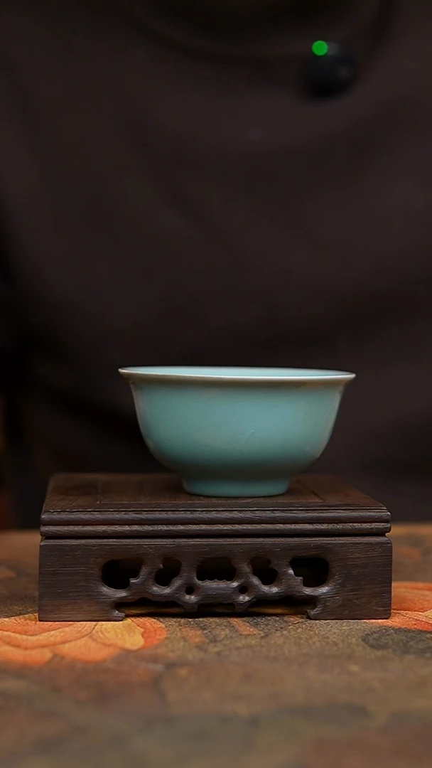 杯仿古天青精工支钉压手杯开片可养80毫升一级