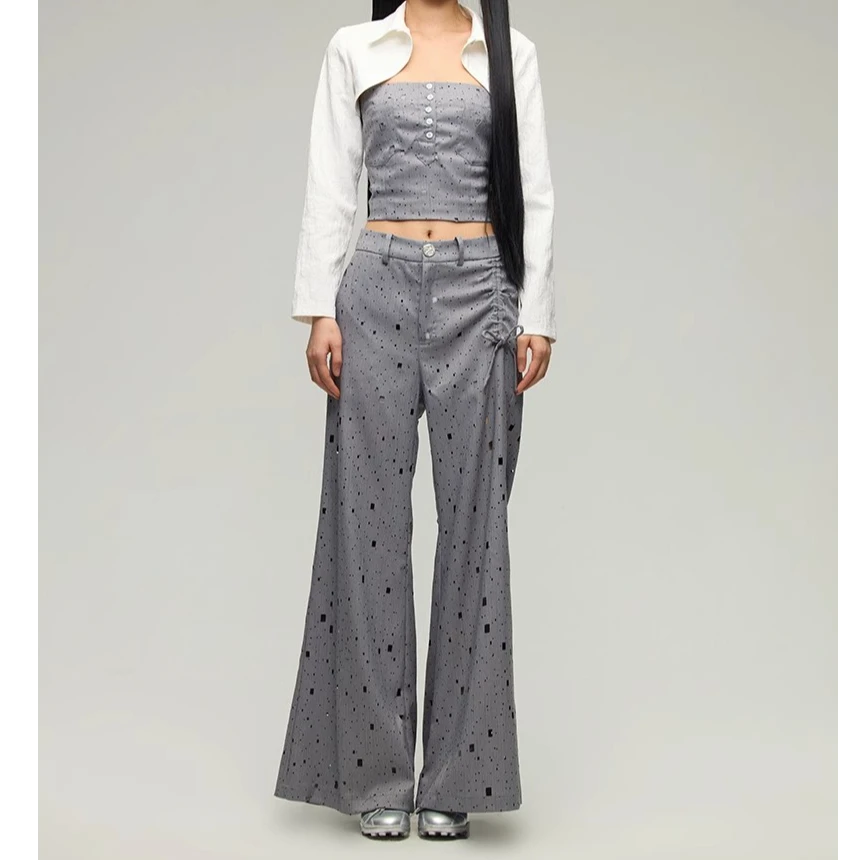 0518激光镂空抽绳大长腿阔腿裤