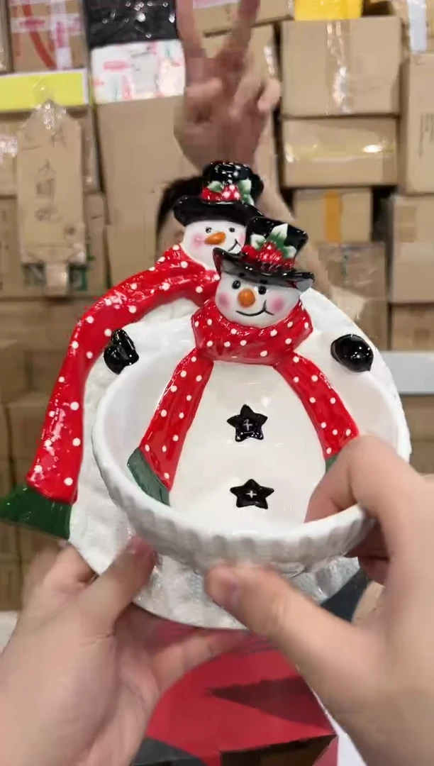 瓷片原盒雪人盘加雪人碗