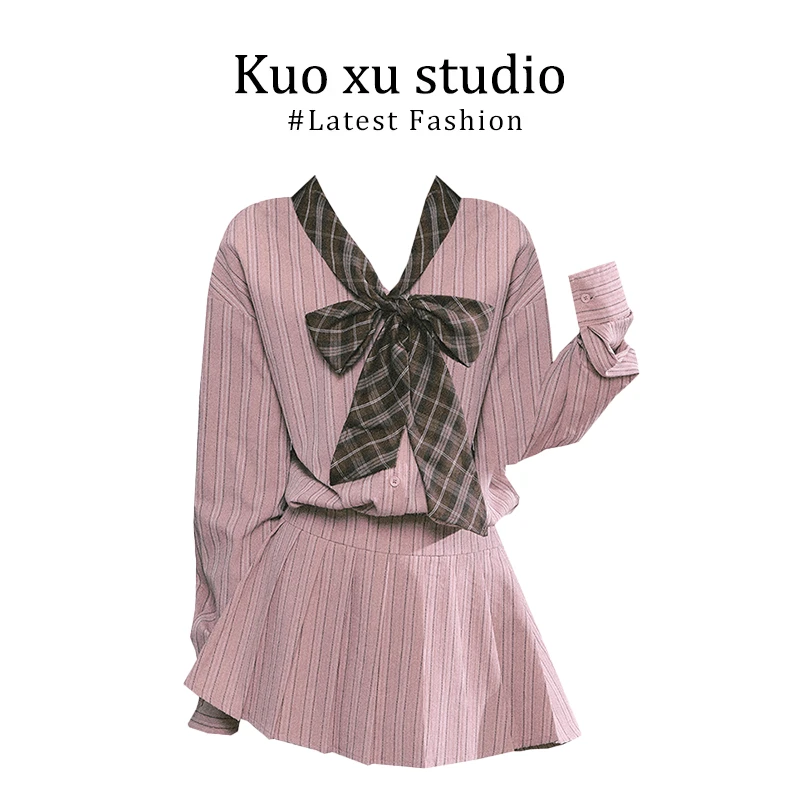 法式条纹长袖设计感小众衬衫连衣裙2025秋季新款收腰显瘦通勤短裙