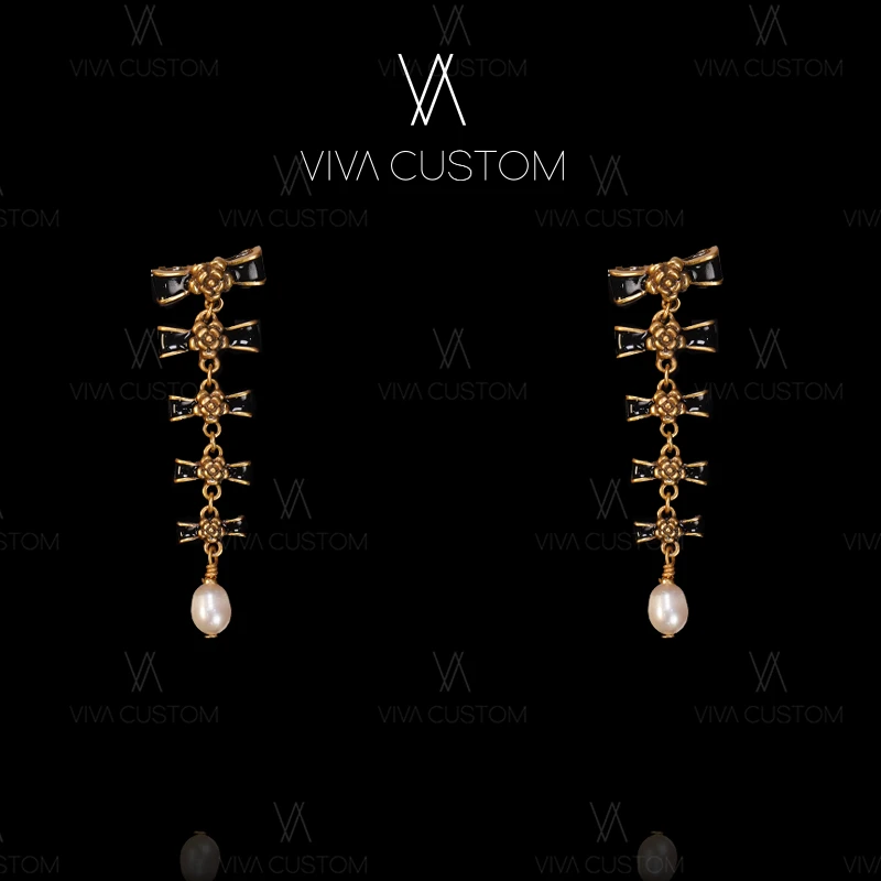 铜合金仿珍珠耳饰 （精工系列）复古小香风蝴蝶结耳钉