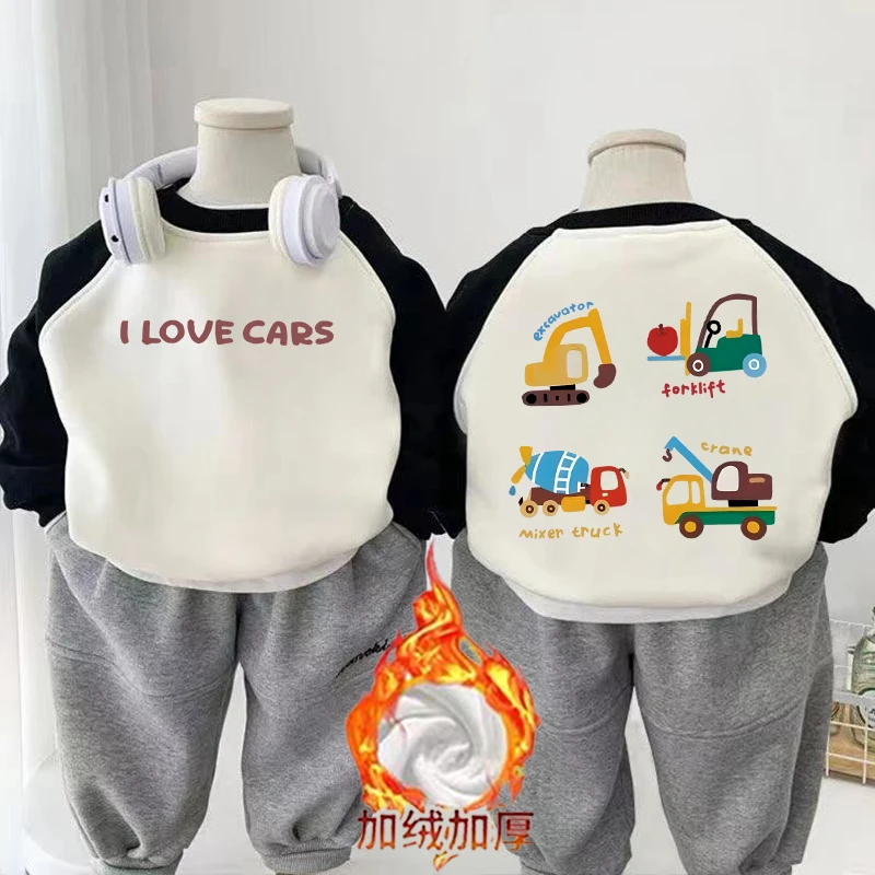 男童卫衣圆领打底衫儿童加绒秋冬加厚卫衣中小童男孩洋气外穿上衣