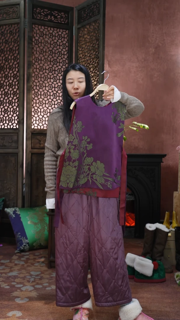 闪购 老缎双面穿马甲紫色