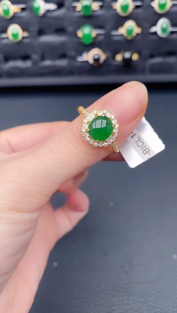 银S925镶嵌戒指翡翠天然a货翡翠159