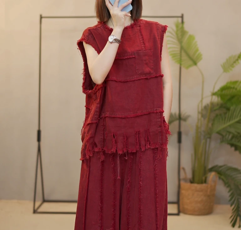 【M532】 糖糖麻衣 （新） 亚麻拼接工艺套头宽松休闲女士马甲背心