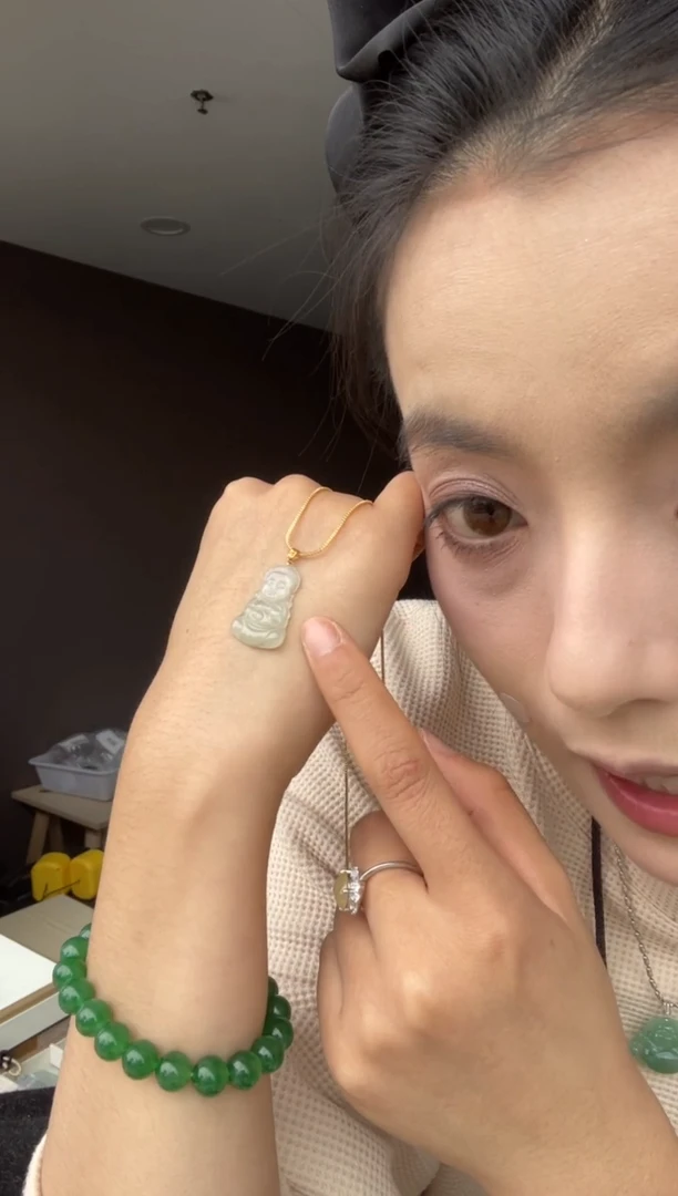 吊坠(不含链)18K金镶嵌翡翠天然缅甸A货翡翠