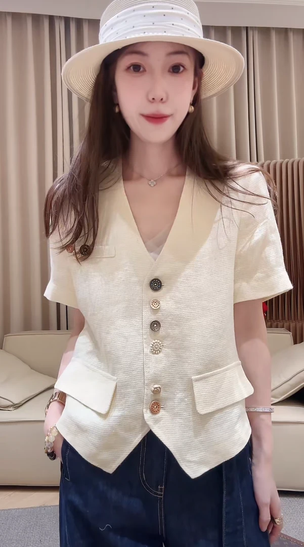 DEDM•STUDIO/小众精致感百搭亚麻短袖上衣外套（2503WT/SS25780）