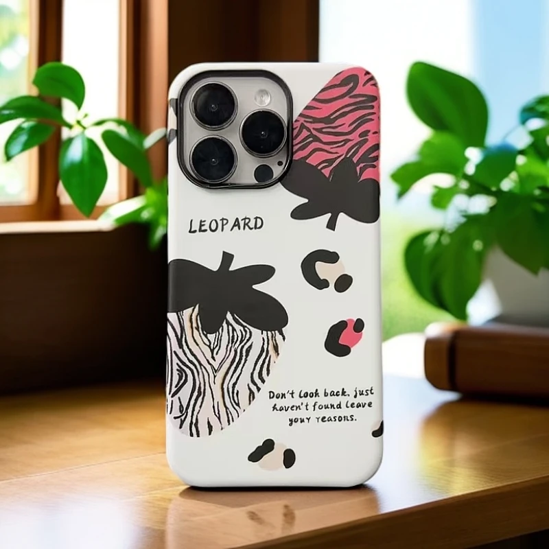 菲林二合一手机壳磨砂软壳【草莓豹纹】适用于苹果/华为保护套个性