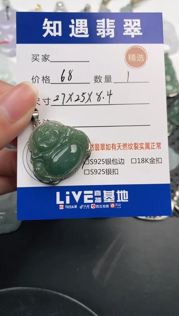 颈饰银S925镶嵌翡翠挂件