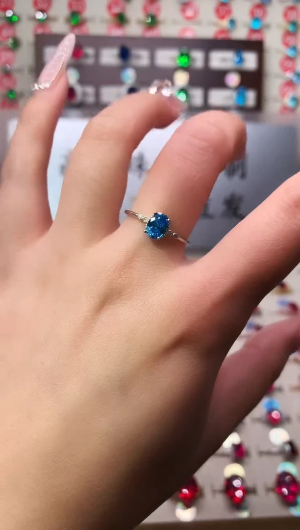 银S925镶嵌戒圈海蓝宝石5*7 银托