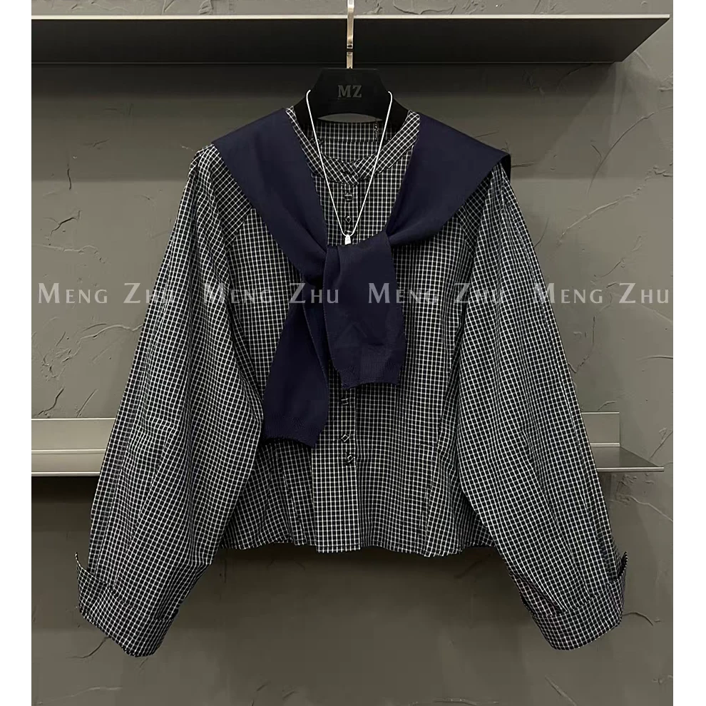 配披肩撞色格子衬衫女欧洲站2025早秋新款欧货女装时尚潮流上衣女