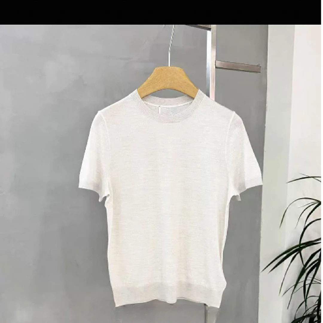 高奢  美丽诺羊毛圆领短袖  T恤 通勤风亲肤柔软