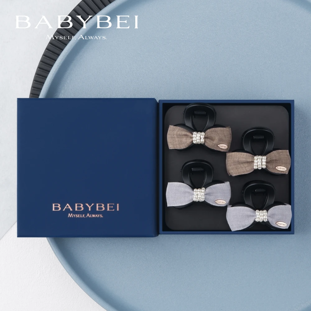 BABYBEI/初贝西西高亮珠小号抓夹发夹蝴蝶结甜美西装灰色咖色优雅