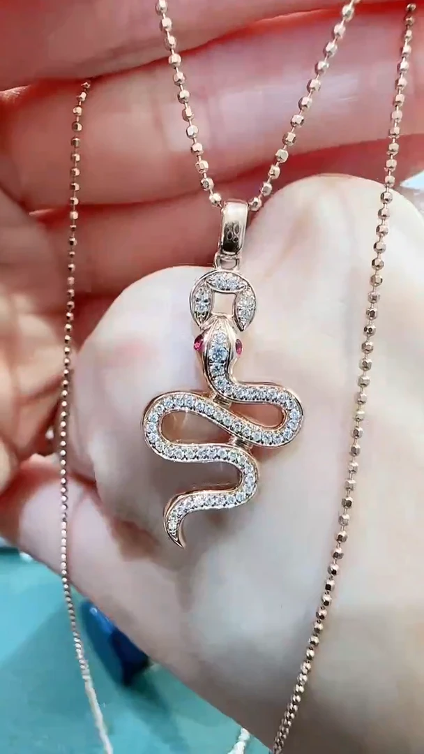 【闪购商品】钻石吊坠(不含链)18K金镶嵌18K金钻石蛇蛇吊坠