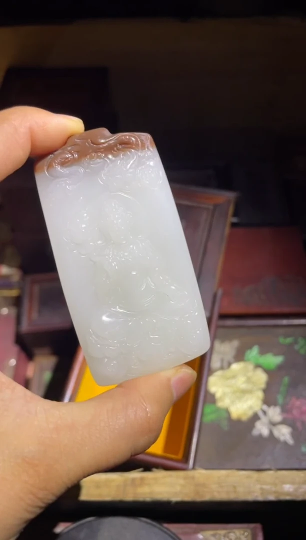 天然玉石未镶嵌颈饰 唐白大观音牌