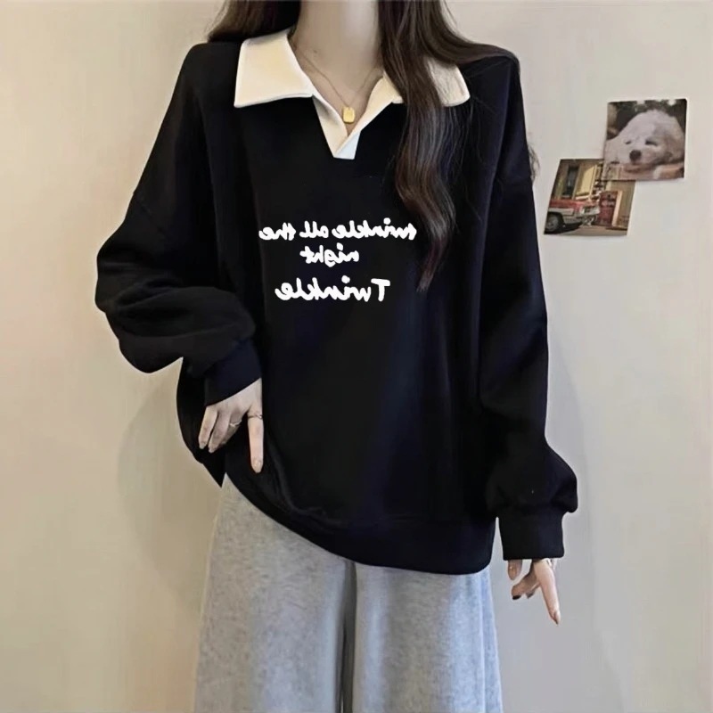 美式Polo领正肩套头爆款卫衣秋冬2025年新款女装加绒加厚长袖上衣