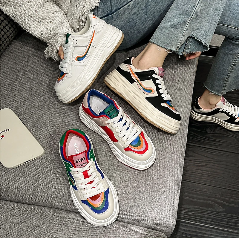 33起彩虹鞋小个子耐看不过时真皮小码女鞋网红百搭潮流松糕小白鞋