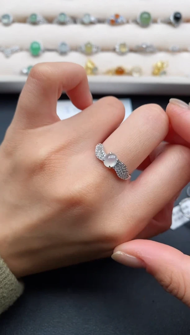 银S925镶嵌戒指翡翠缅甸天然A货翡翠33  2-2