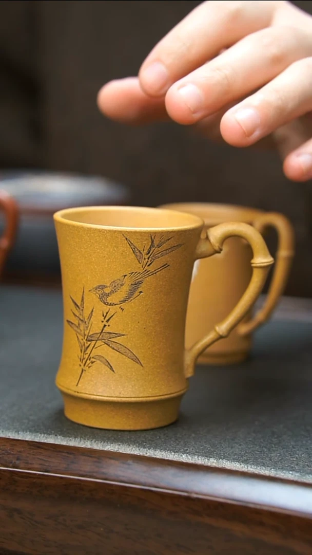 【闪购商品】紫砂茶壶竹子喜鹊手把杯