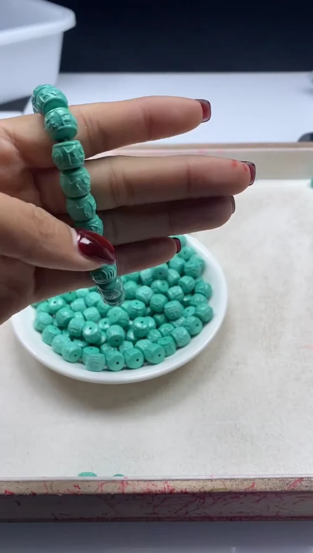 【闪购商品】玛瑙/玉髓颈饰未镶嵌x1060高瓷绿松六字墩珠*2