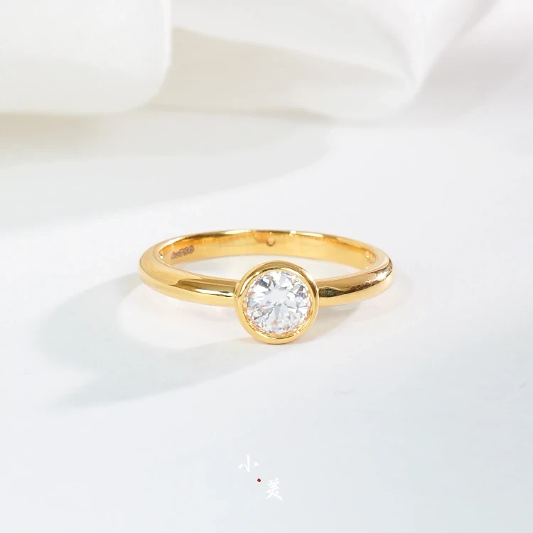 【七夕送礼】黄金足金999 轻奢简约泡泡黄金戒指镶嵌白钻高级大气