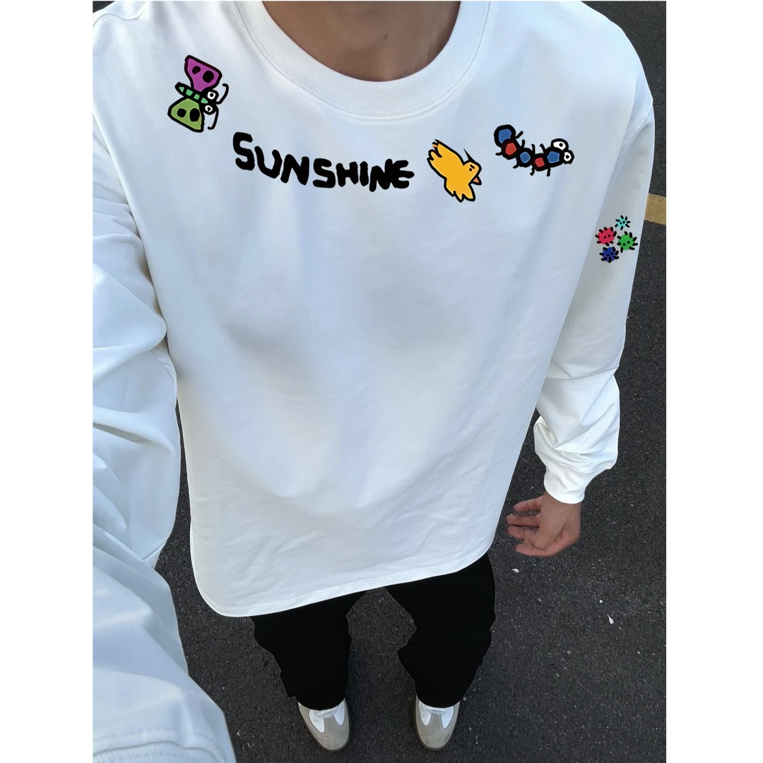 秋冬重磅纯棉设计感小众长袖t恤男款宽松个性潮流内搭上衣打底衫