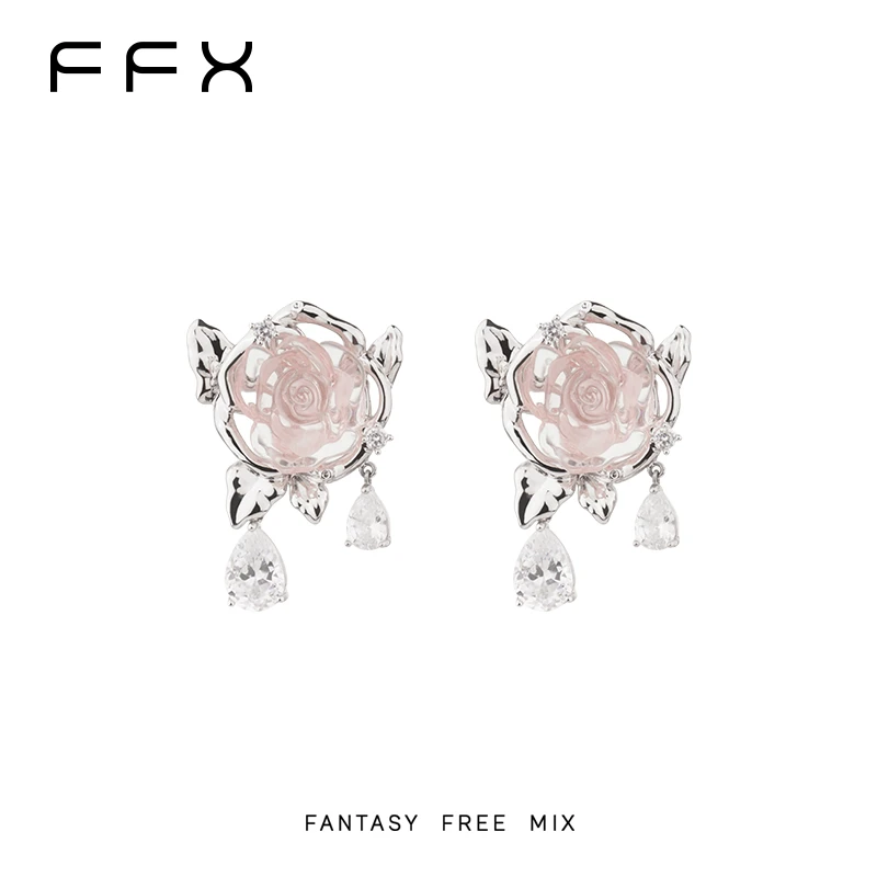 铜合金合成锆石耳饰 弗弗西FFX【荆棘玫瑰】清透甜酷玫瑰耳环