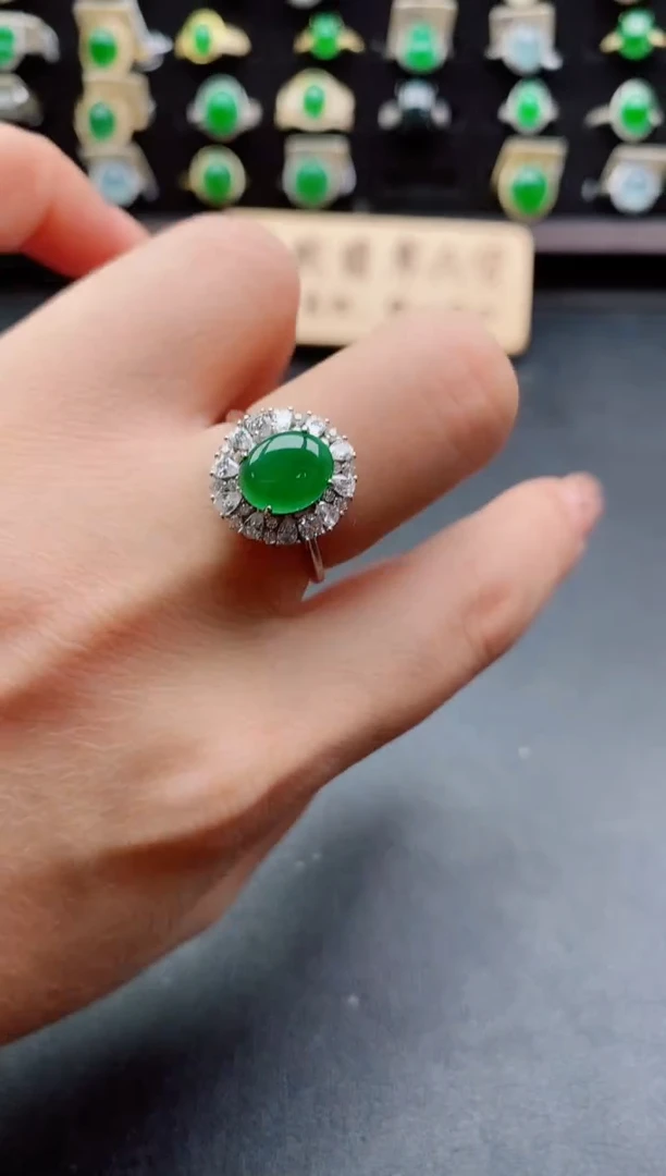 银S925镶嵌戒指翡翠1