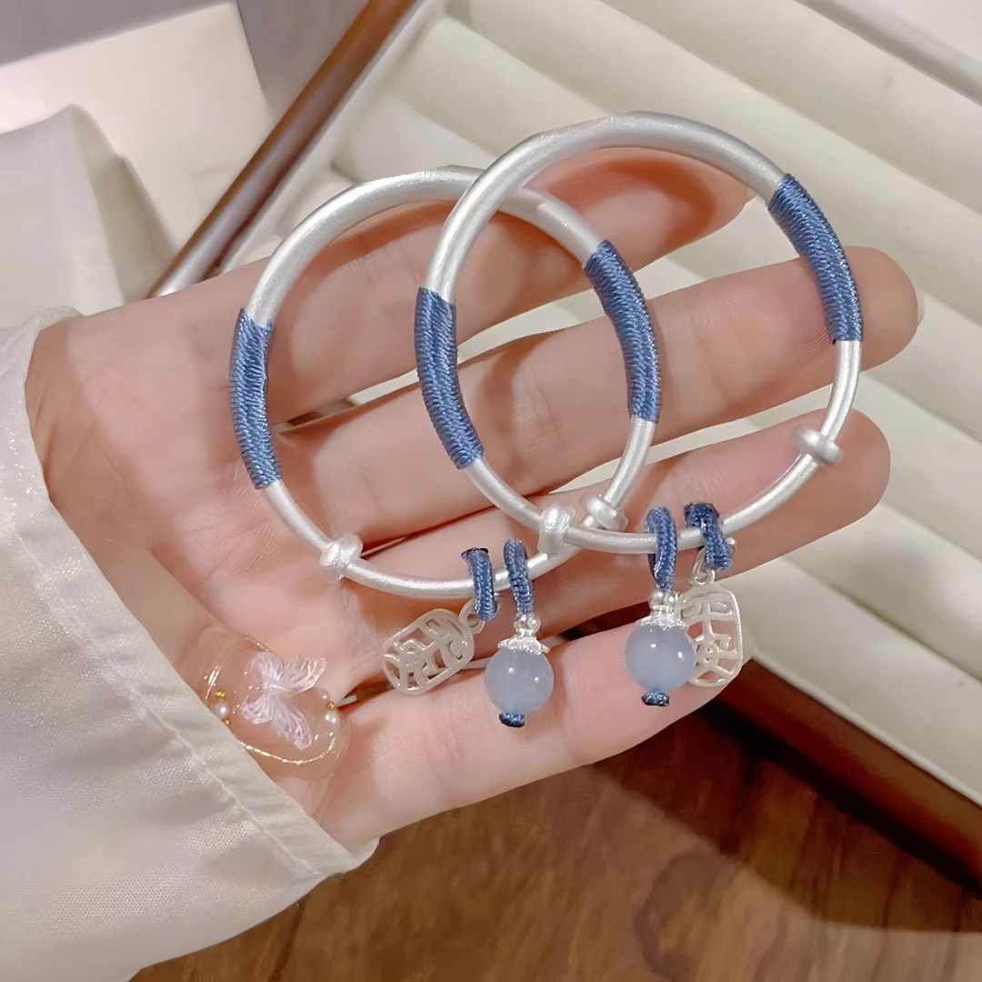 足银999宝宝银手镯古法推拉银镯子婴儿童小孩周岁满月礼物