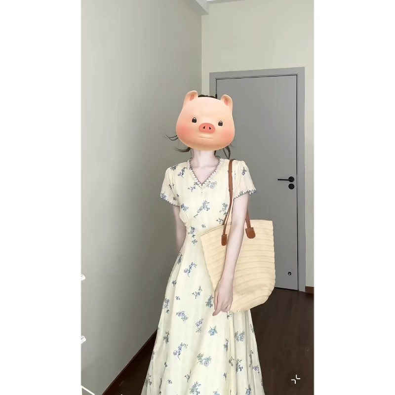 大码【青花瓷】胖mm温柔时尚气质甜美遮肚子显瘦法式复古碎花连衣裙