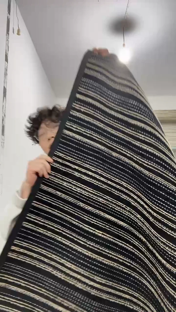 雪尼尔90*240黑色条纹做旧风