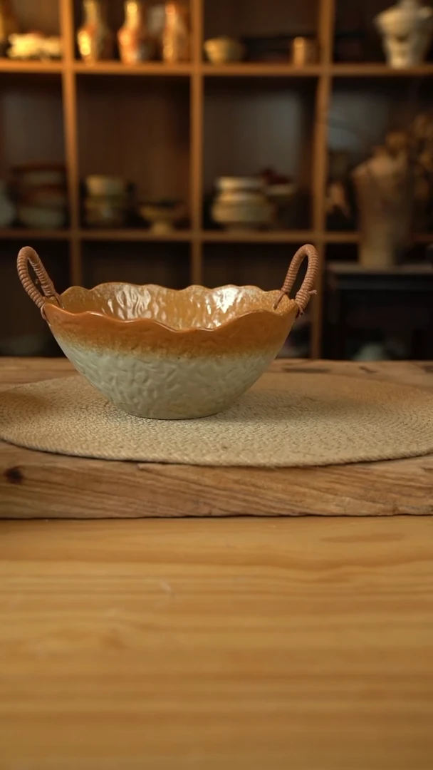 暖阳系列的8英寸麻绳花边垂纹汤碗1个