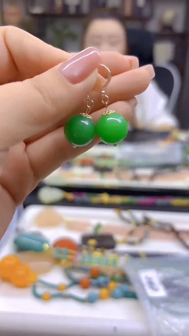 翡翠14K金镶嵌耳饰DIY款E665