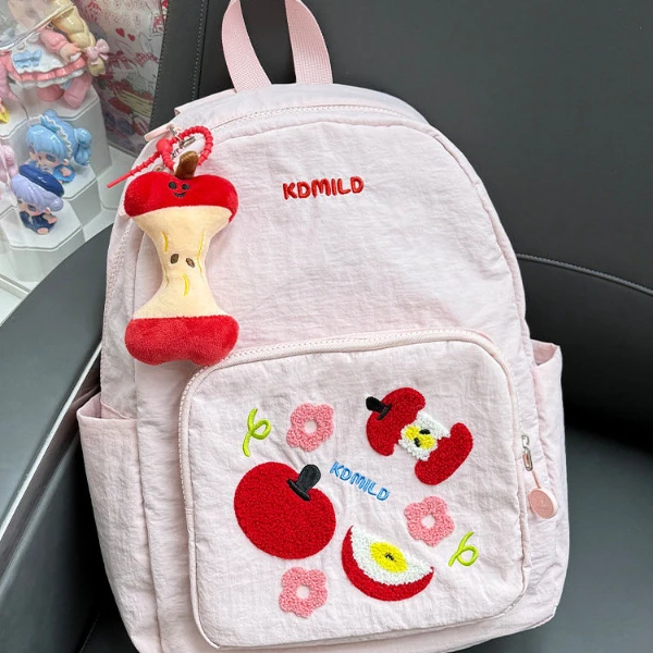 ZY新款刺绣红苹果书包女大学生背包甜美少女高颜值可爱卡通双肩包