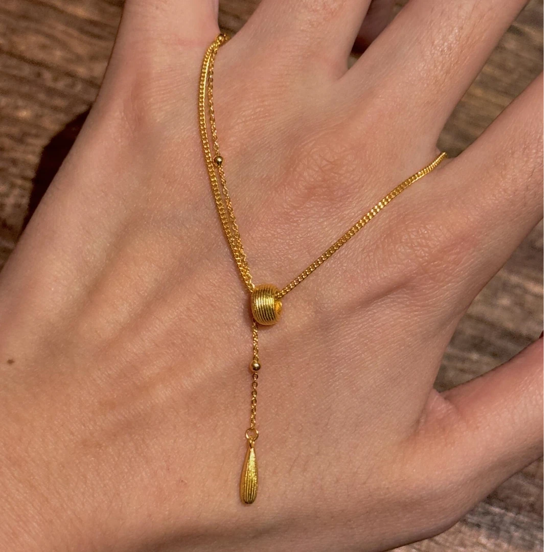 铜合金项链 金色拉丝水滴项链复古轻奢小众高级感精致百搭锁骨链