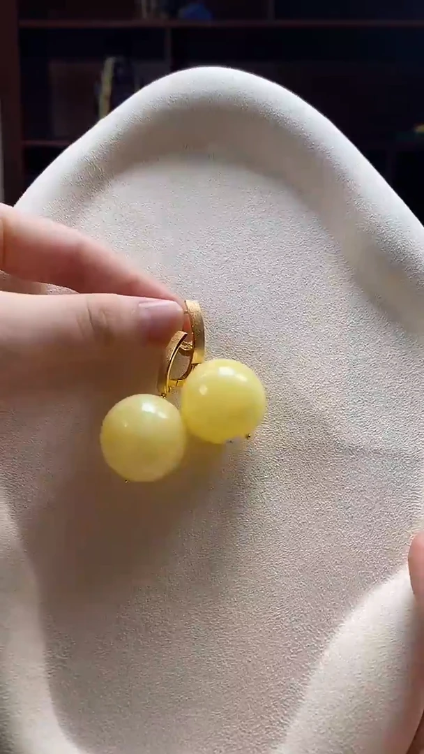 琥珀银S925镶嵌耳饰耳环