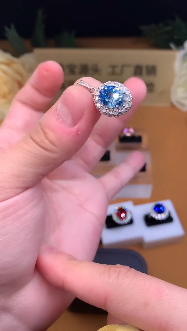 银S925镶嵌颈饰海蓝宝石0000