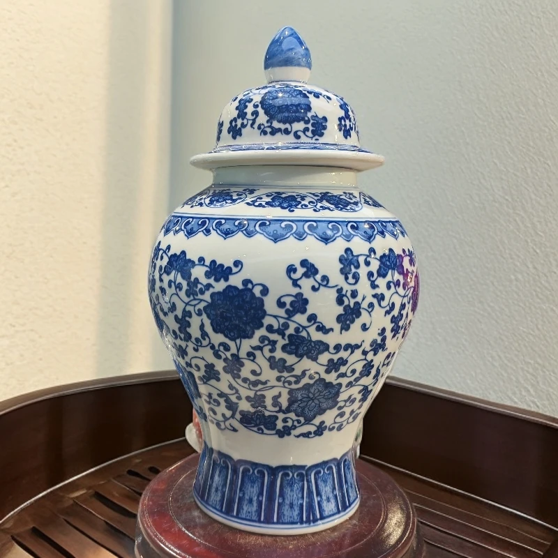 （高度37厘米）景德镇陶瓷经典青花缠枝莲将军罐
