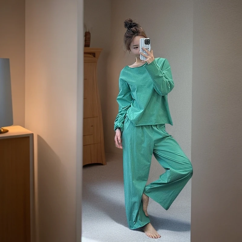 简约慵懒风韩版睡衣女款春秋2025新款爆款宽松可外穿家居服两件套