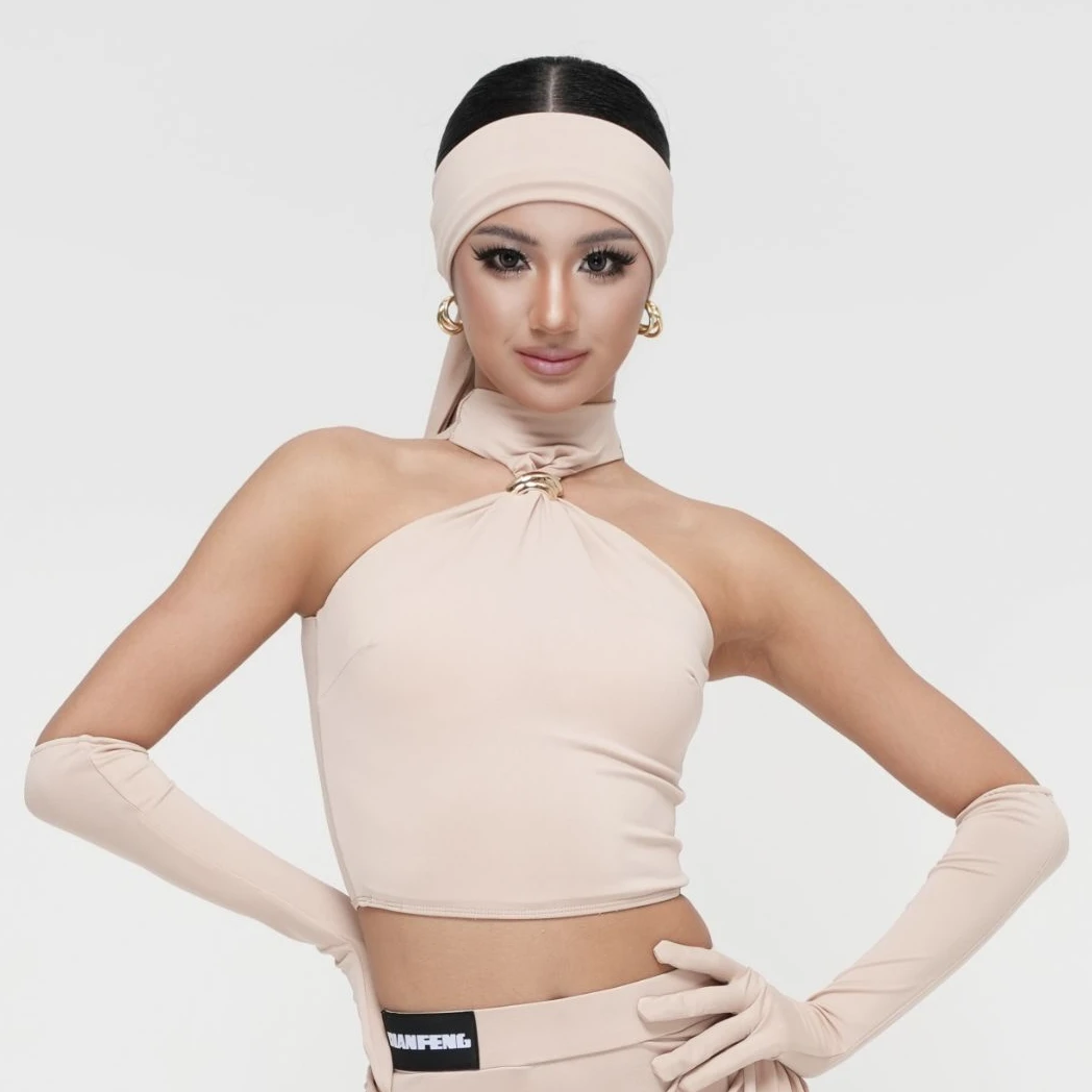 DIANFENG · 舞服夏季时尚新款拉丁舞设计款金属纽扣挂脖上衣