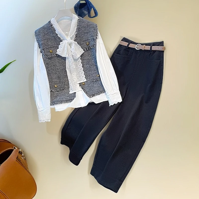 小香风流苏马甲一整套穿搭2025新款早春今年流行衬衫气质三件套装