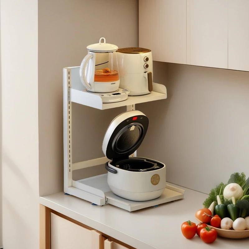 抽拉式厨房收纳架双层收纳架放电饭煲空气炸锅蒸锅置物架承重40斤